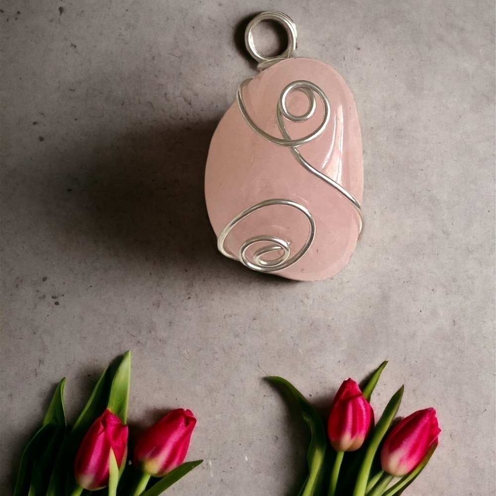 Artisan Pure Rose Quartz Wire Wrapped Crystal Pendant